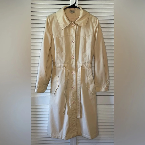 Vintage Sears JR Bazaar 1960s Warm Cream Long Trench Coat Juniors Size 11 Women - Picture 6 of 16